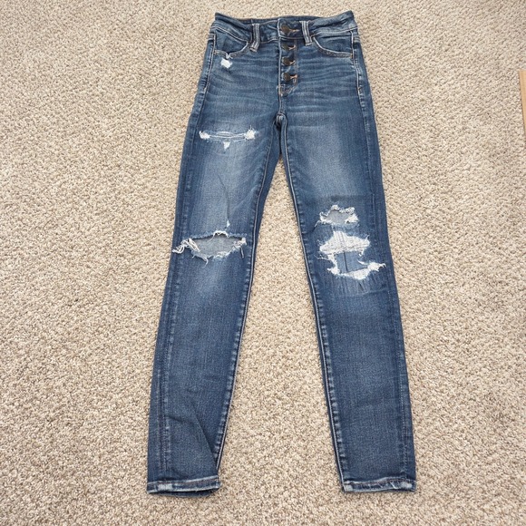 American Eagle Outfitters Denim - American Eagle Jegging Women 00 short Blue Hi-Rise Next Level Stretch Distressed